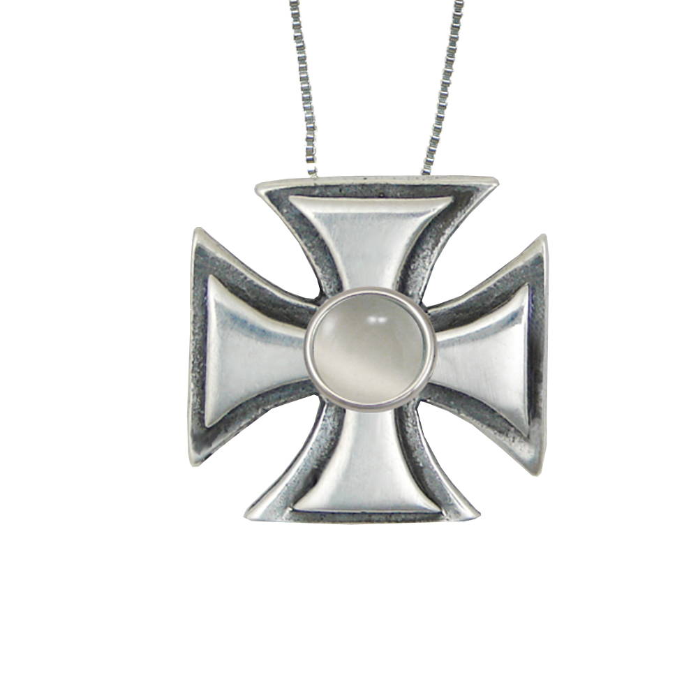 Sterling Silver Iron Cross Pendant With White Moonstone